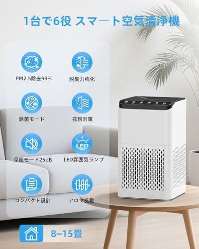 空気清浄機 小型 「8畳～16畳・360°強力浄化」3重ろ過 極静音 空気清浄b