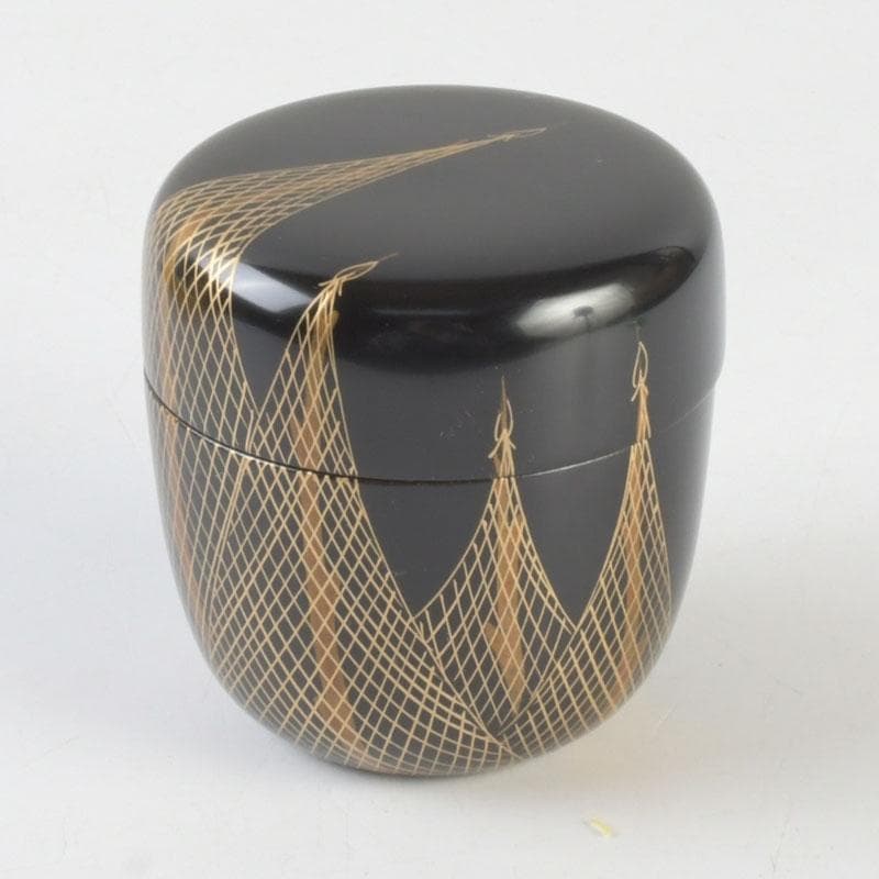 茶道具　坪田春彦作　黒塗　干網蒔絵　中棗　共箱　V　A54