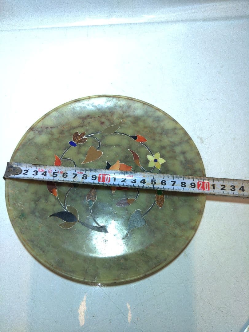 緑の大理石 花模様 皿 20cm