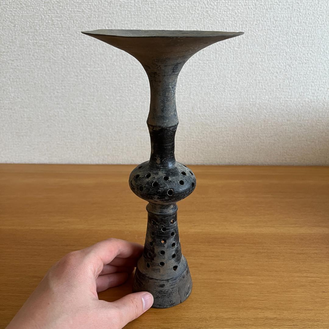 龍山文化 黒陶 高足杯／尊 卵殻土器 紀元前24-22世紀 h25cm 85g