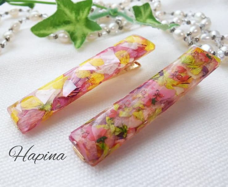 新作♪初夏デザイン お花レジンヘアクリップ ハンドメイド