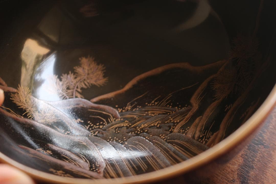 キズ有！時代紅溜塗に極上瀑布蒔絵の映えるお椀2点（検加賀蒔絵輪島塗蒔絵椀