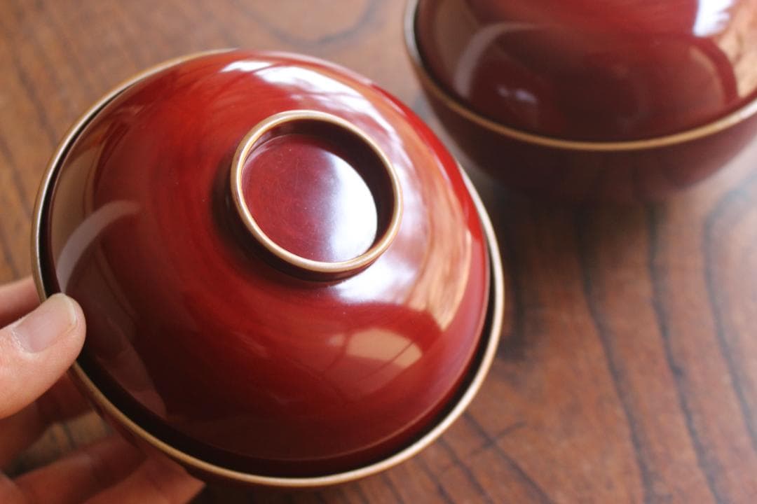 キズ有！時代紅溜塗に極上瀑布蒔絵の映えるお椀2点（検加賀蒔絵輪島塗蒔絵椀