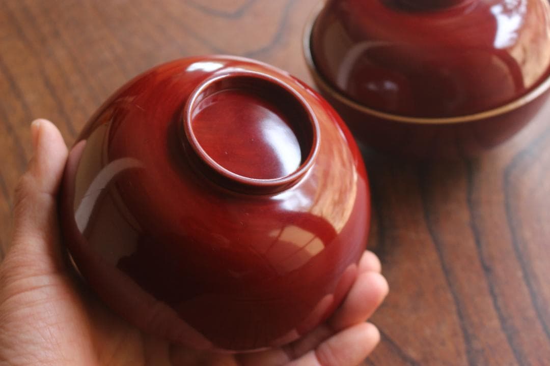 キズ有！時代紅溜塗に極上瀑布蒔絵の映えるお椀2点（検加賀蒔絵輪島塗蒔絵椀