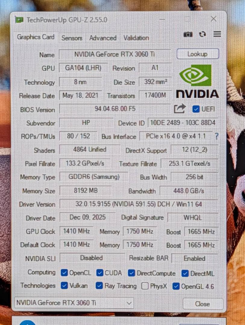 動作品 GeForce RTX 3060 Ti 8GB グラフィックボード