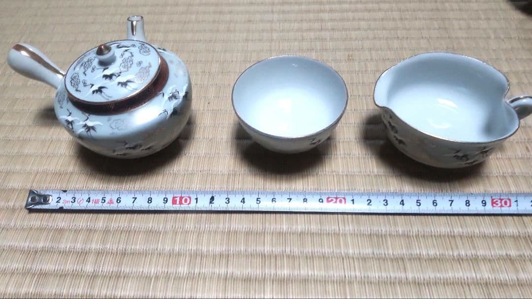 九谷焼、急須、煎茶湯呑み５個、湯冷ましの小茶器セット、ビンテージ