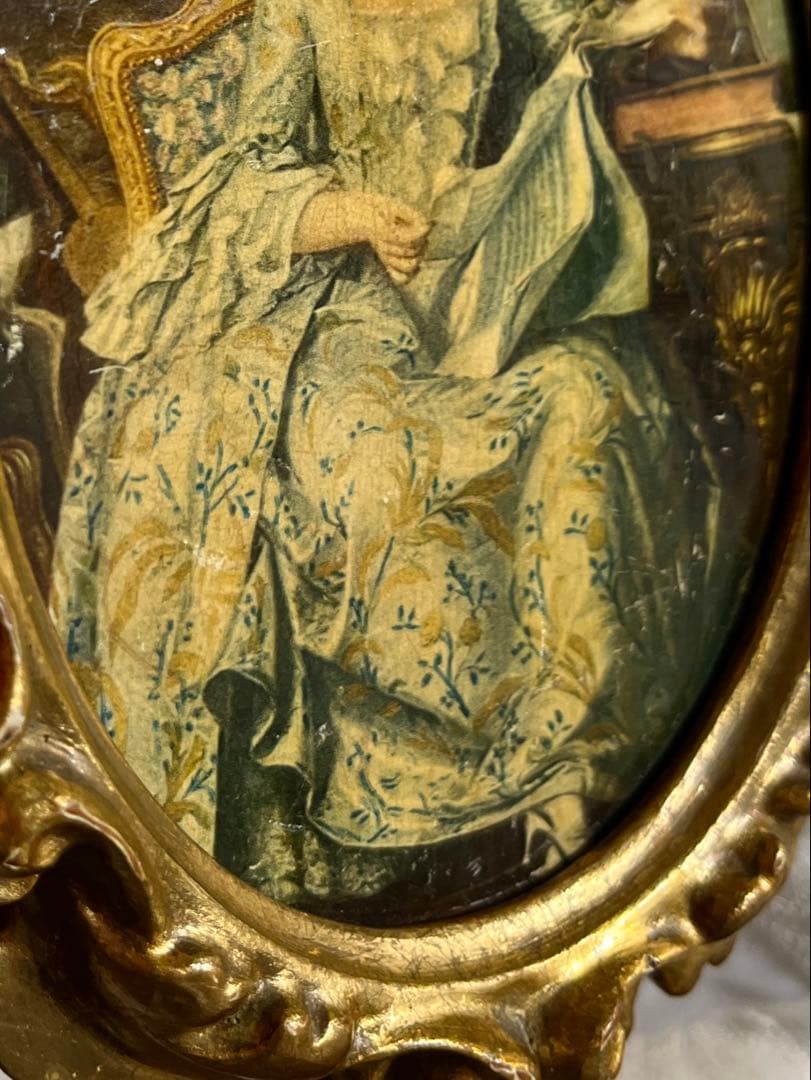 ◆SALEフランスアンティーク｜名画1700年代パリ中世絵画ポンパドール金装飾額