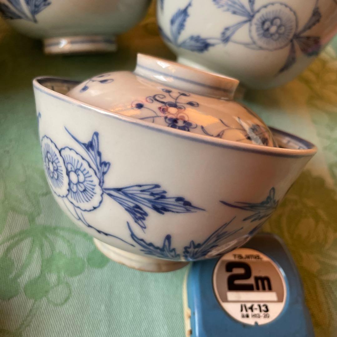 古伊万里　染付　蓋付飯茶碗　5客