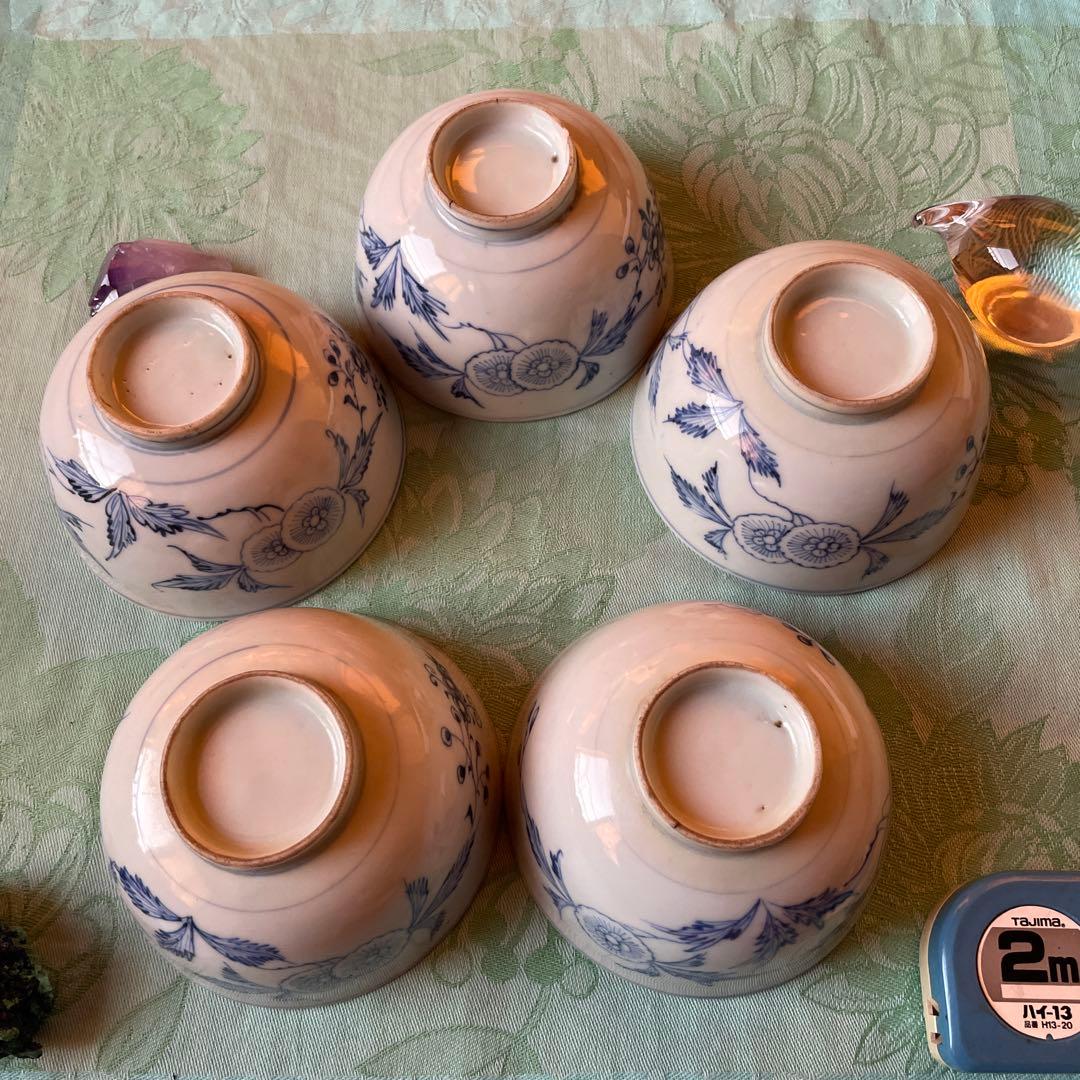 古伊万里　染付　蓋付飯茶碗　5客