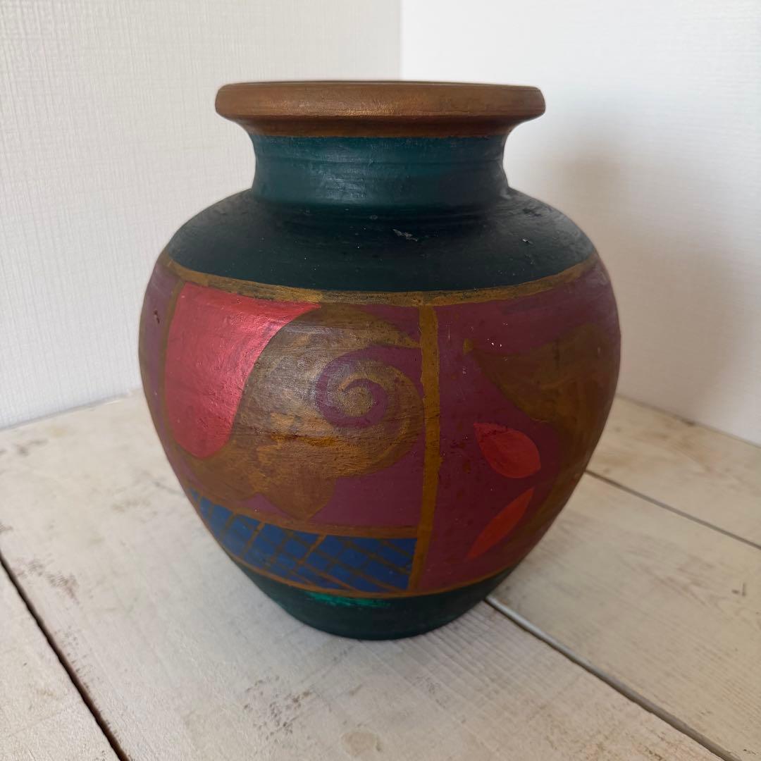フィリピン民藝品　陶器製花器　壺