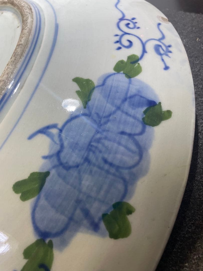 古伊万里　染付　花鳥模様 陶器皿 直径47cm