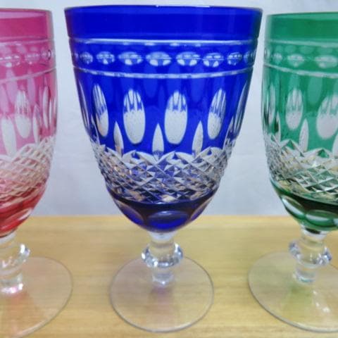 未使用品 切子 グラス ５個セット ５色 木箱付