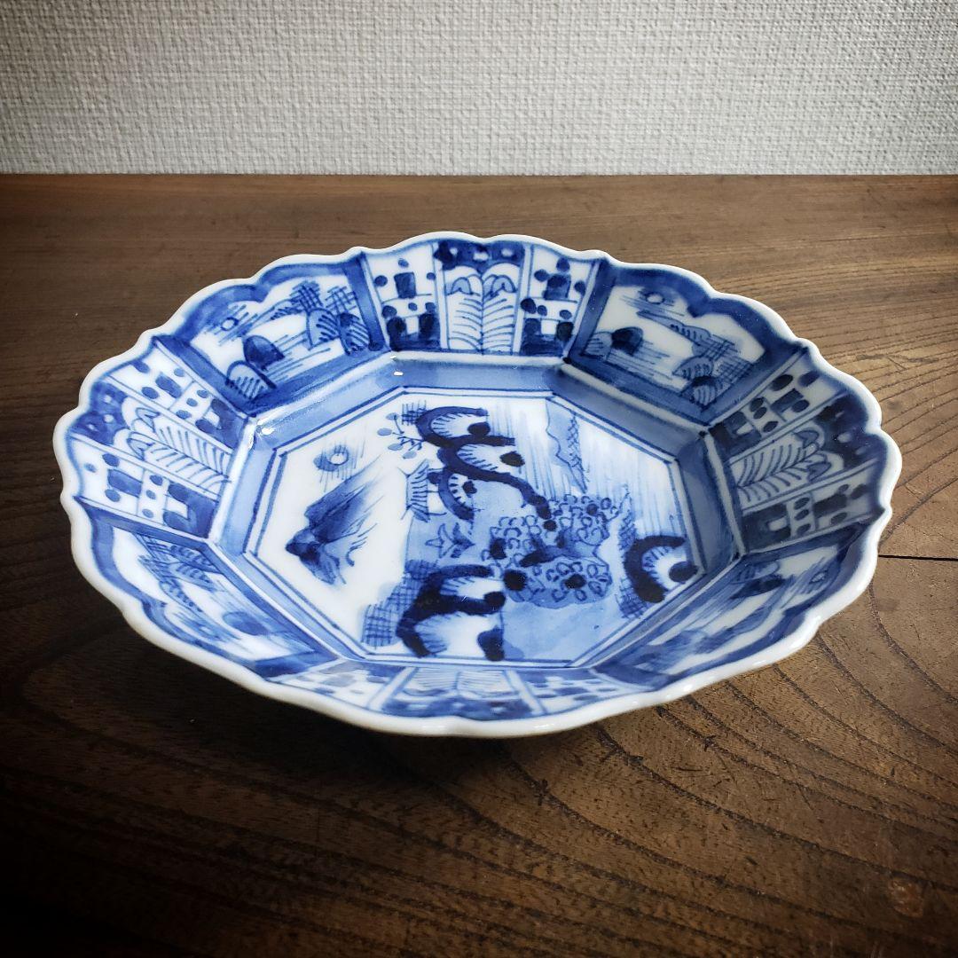 古伊万里　皿　染付　八角皿　輪花皿　変形皿　　江戸　明治　訳あり