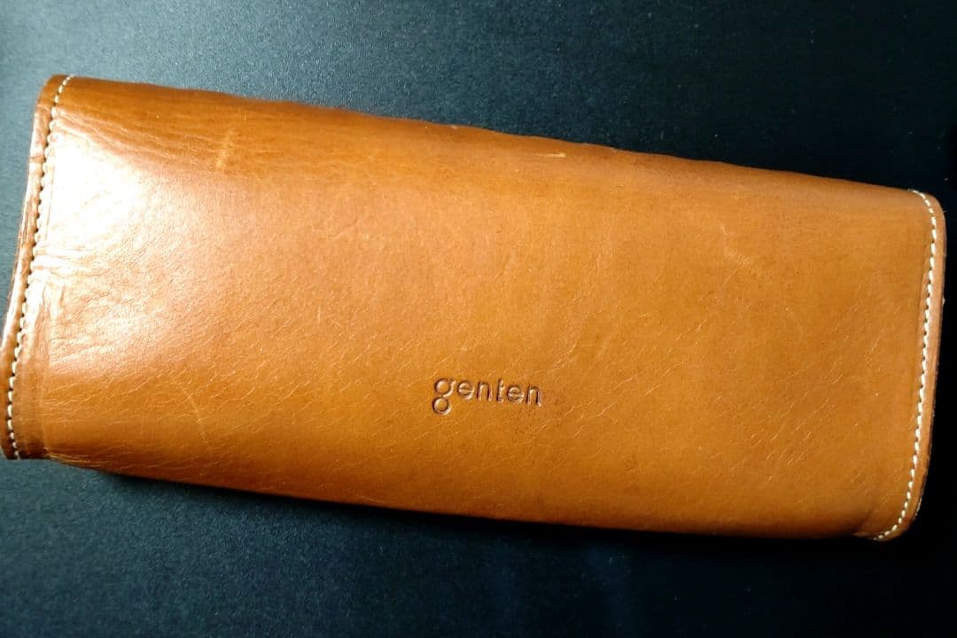 【中古】genten カットワーク メガネケース レザー 本革　ペンケース