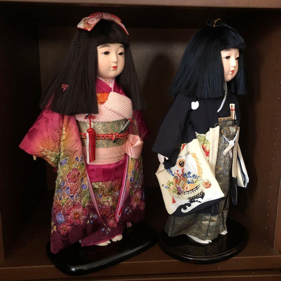 【中古品】ペア市松人形　東京久月　正絹衣装　ドール