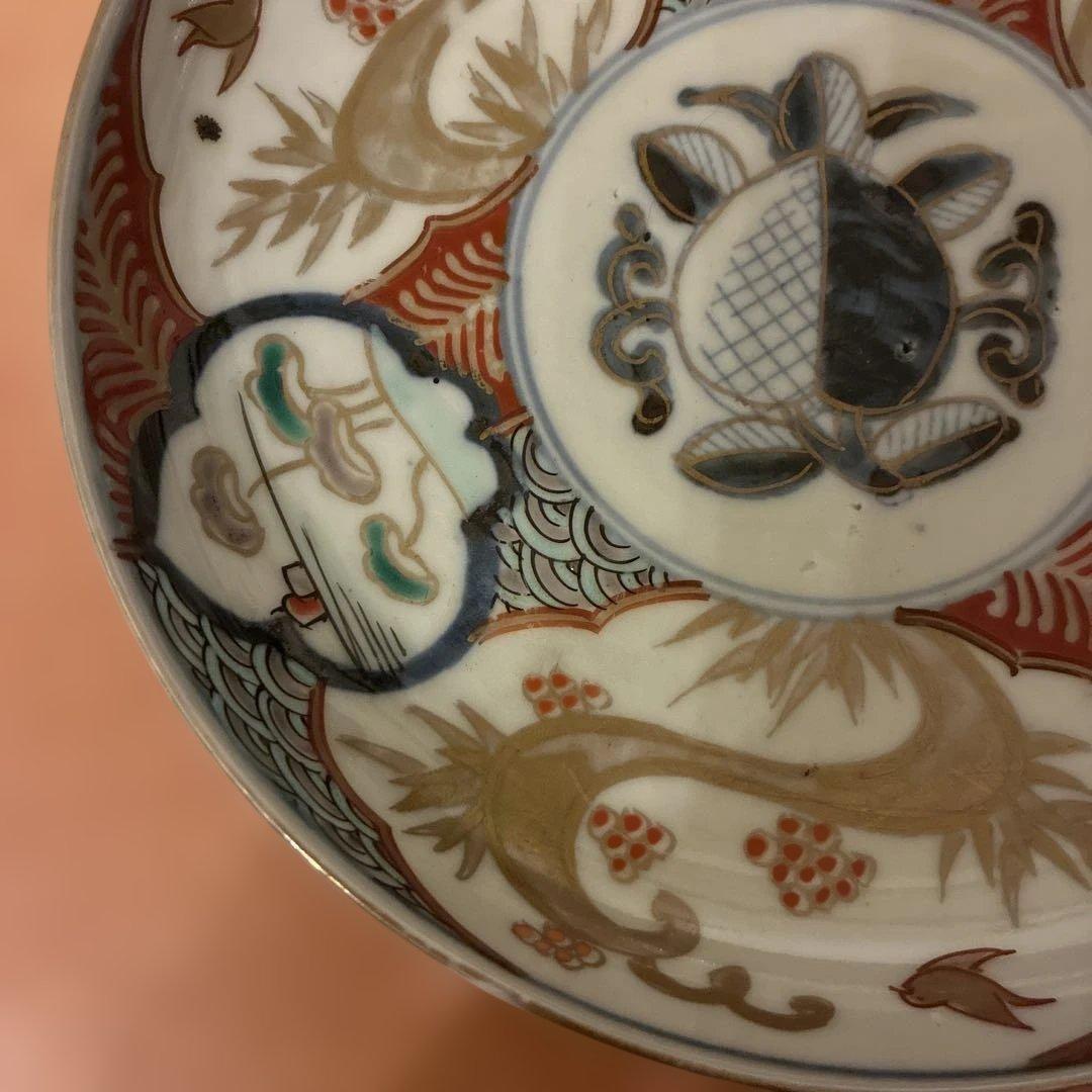 【美品・黒点有り】 7 古伊万里 金蘭手 見込桃 角冨印 時代物