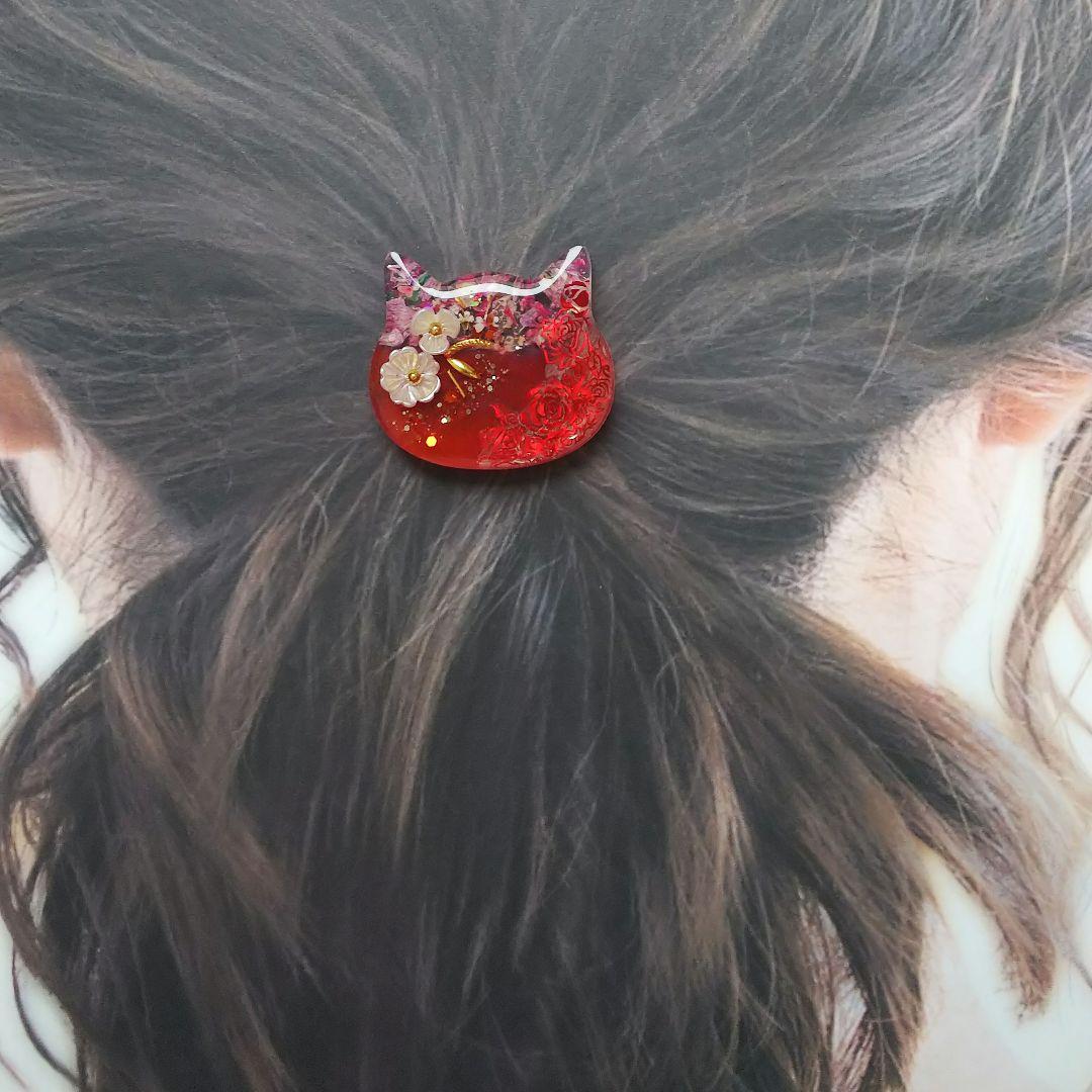 情熱の赤バラ猫ちゃんレジンヘアゴム