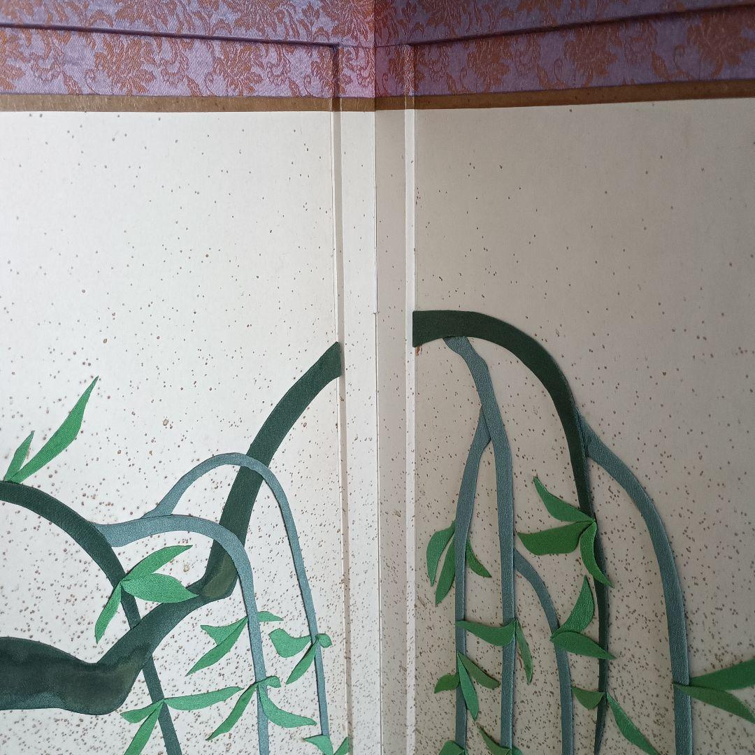 【特選】伝統工芸 押し絵 屏風 柳桜図 二枚折 店舗・施設ディスプレイにも
