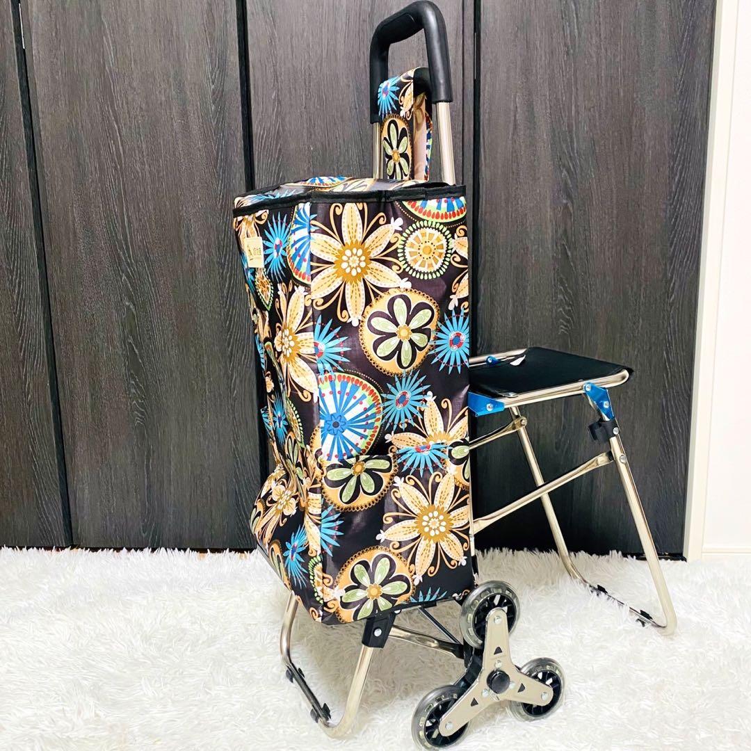 【美品】 椅子付き 6輪 ショッピングカート 折りたたみ式 軽量 保冷保温