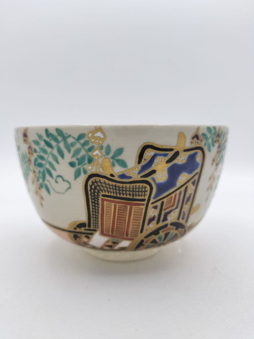 b941【新品・未使用】茶碗 仁清 藤 谷村寿楽 木箱 茶道具