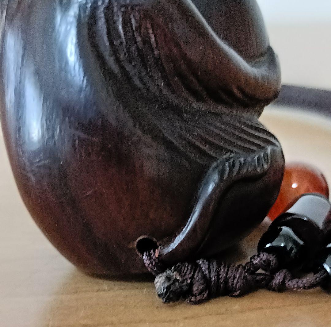 木彫 根付 猿 栗 　柘植 時代物 提げ物