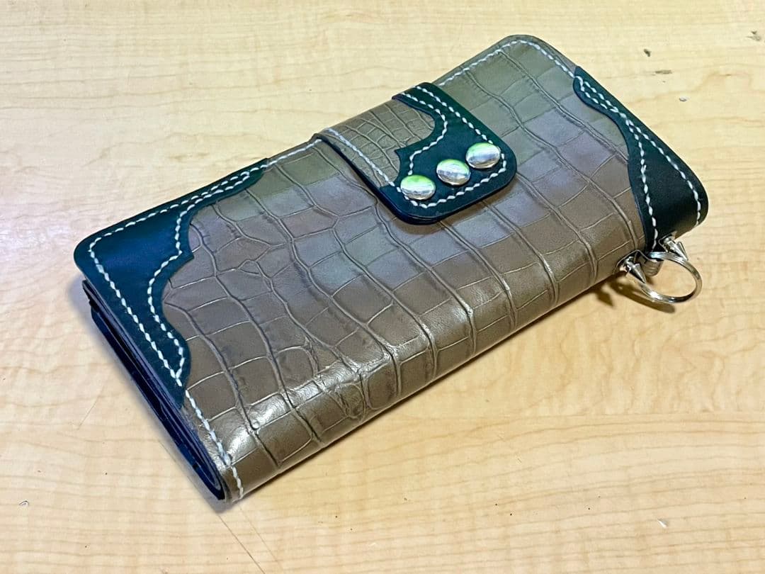 長財財布☆牛本皮・クロコ調★【新品】★
