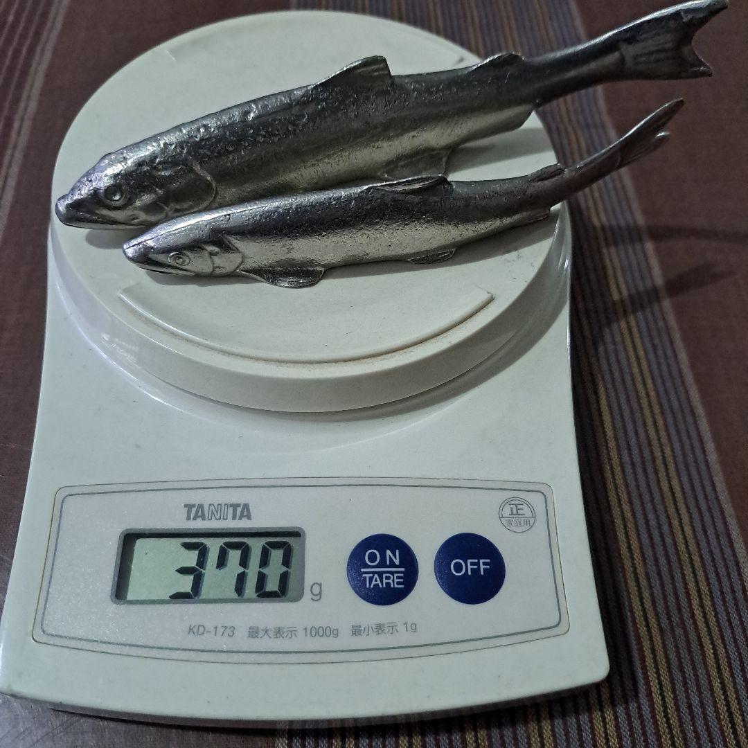 本錫　錫99.9％　極上　鮎置物　　二匹　刻印
