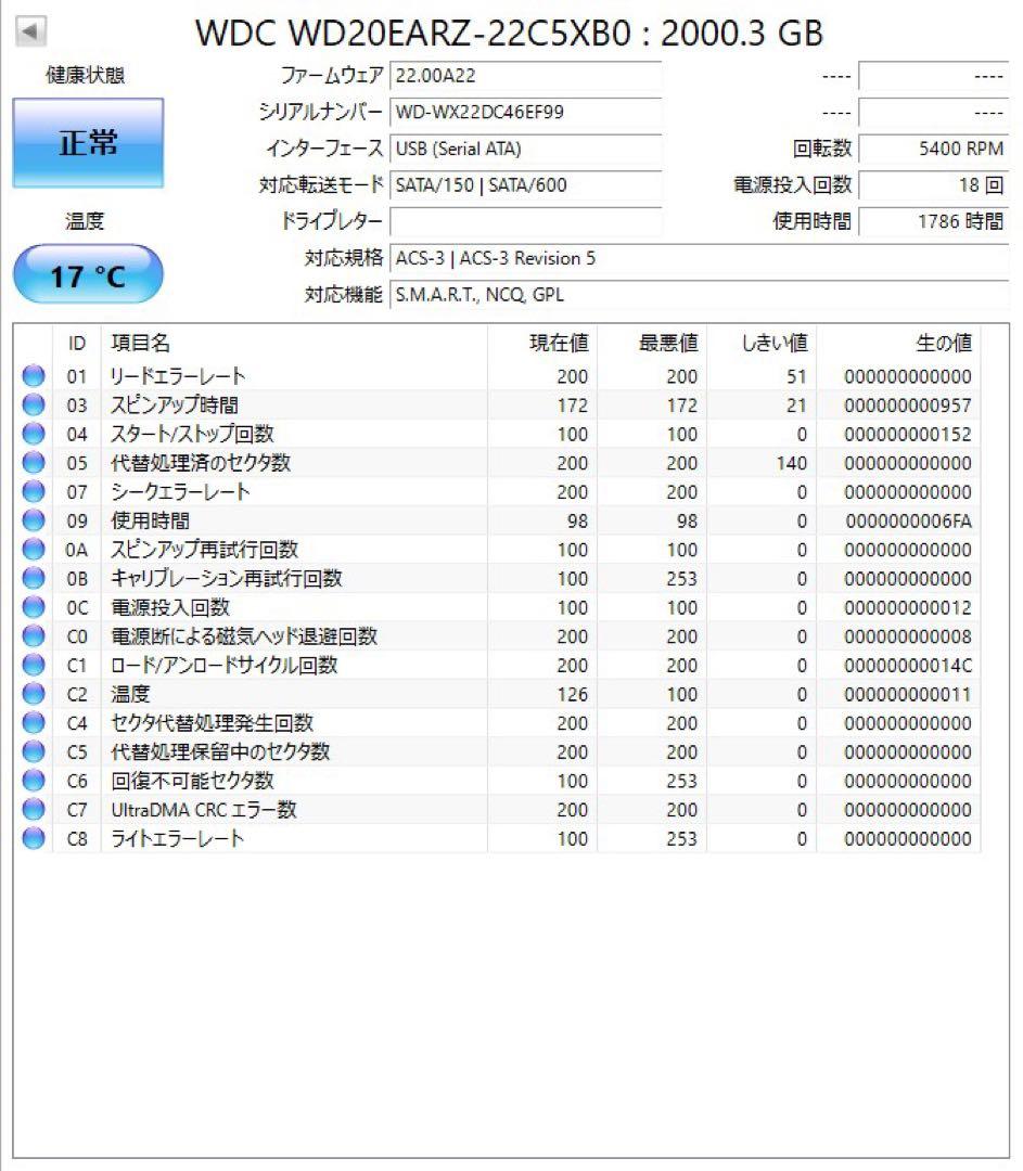 使用1786時間★2TB★ Western Digital WD Blue
