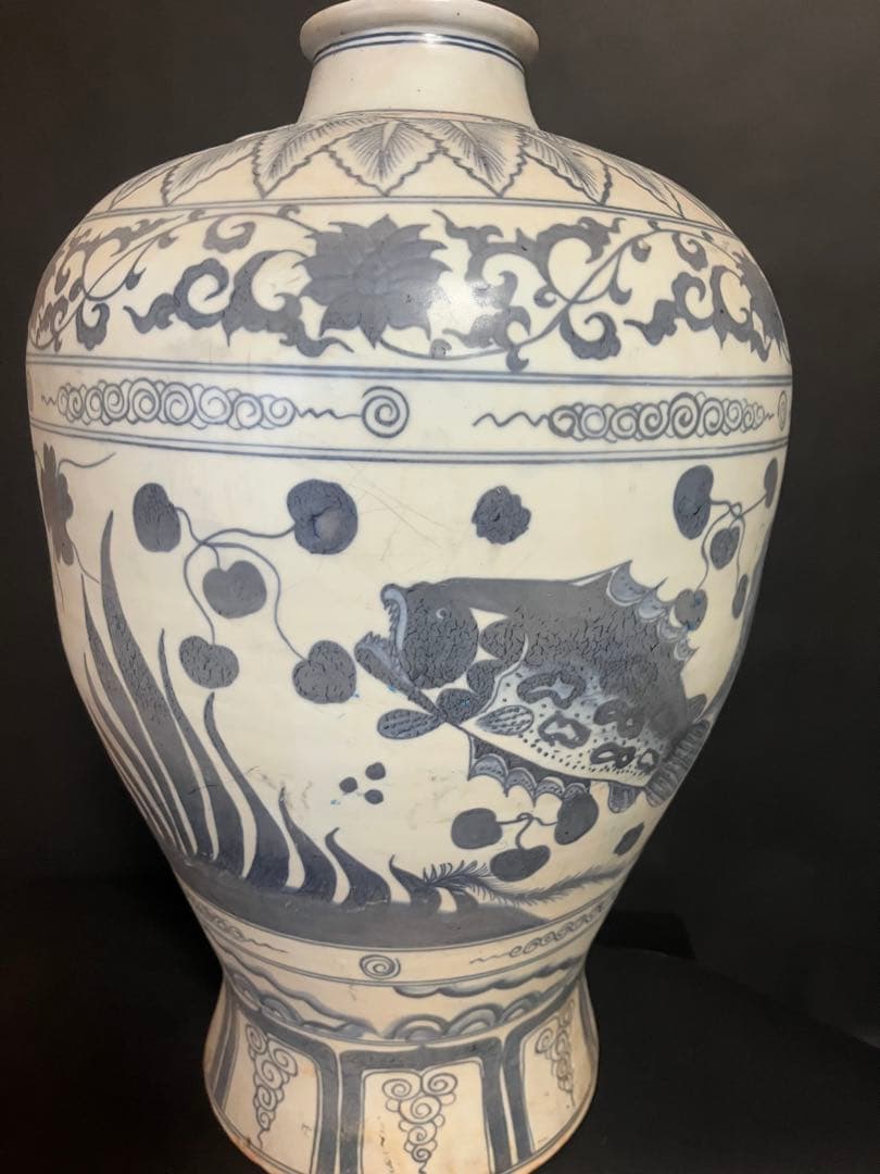 青花魚藻文大壺　古美術　骨董　中国美術　アンティーク