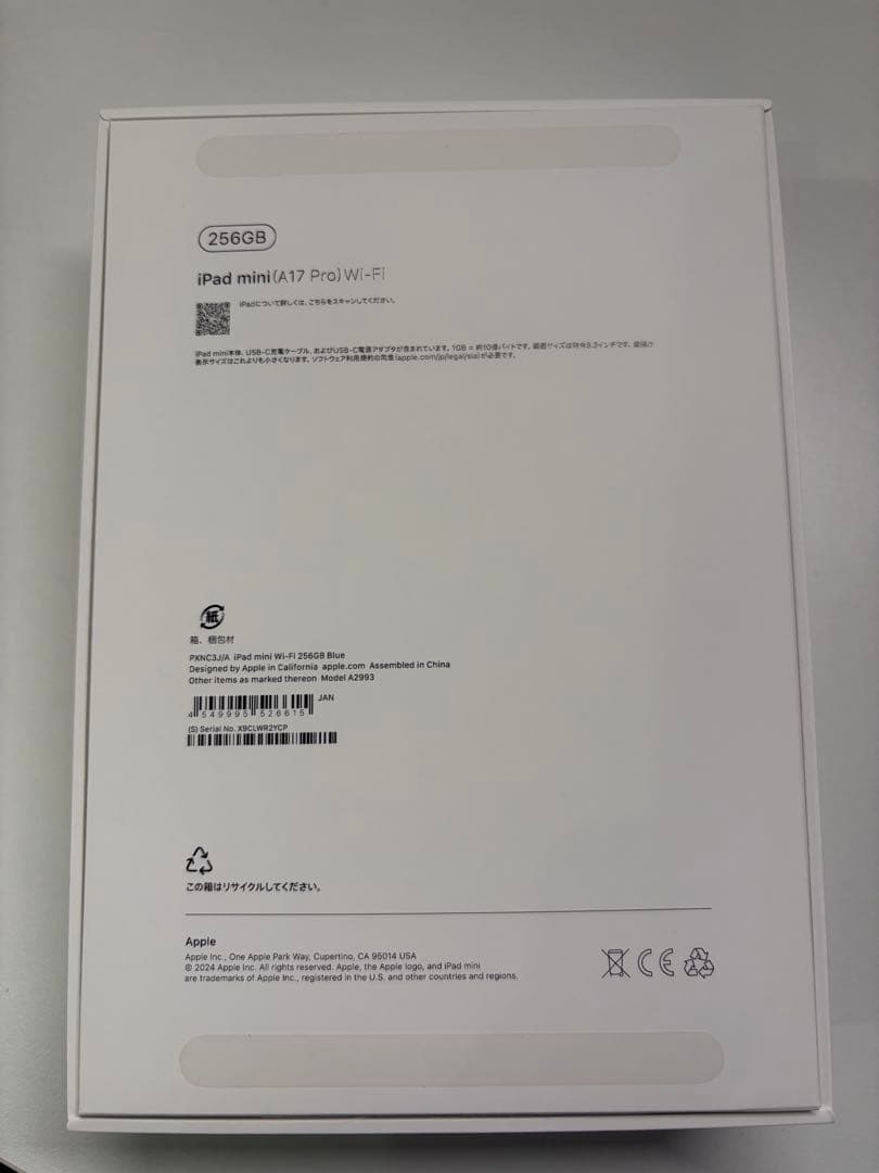 Apple iPad mini ブルー 本体 256GB バッテリー容量100%