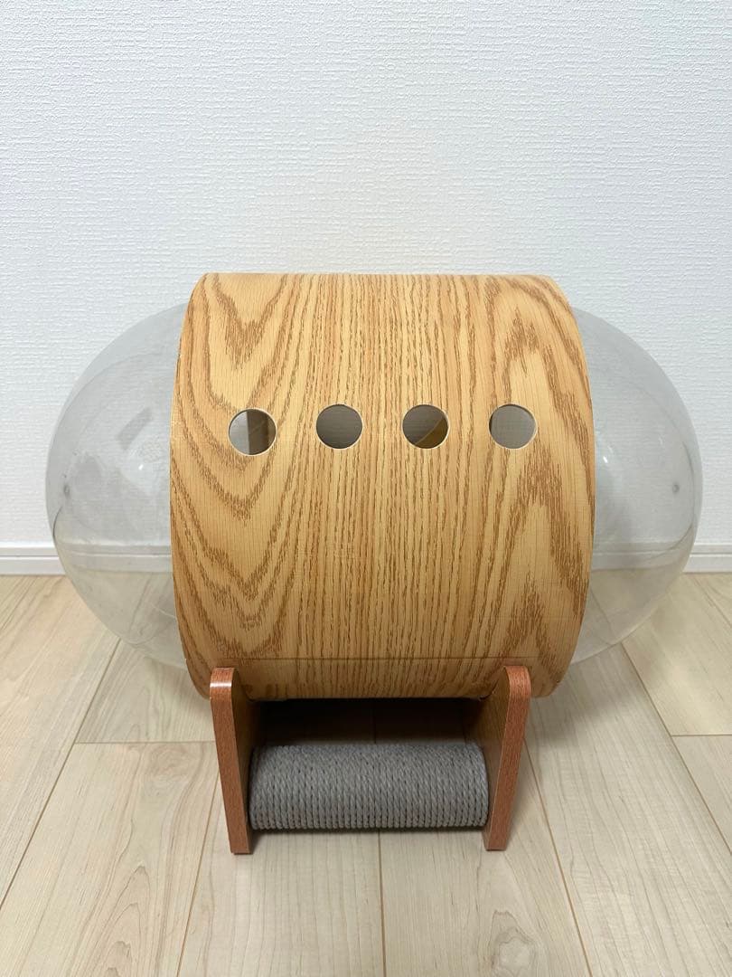 キャットハウス　木製ドーム型宇宙船爪とぎ付き猫ベッド透明大型猫おしゃれ隠れ家