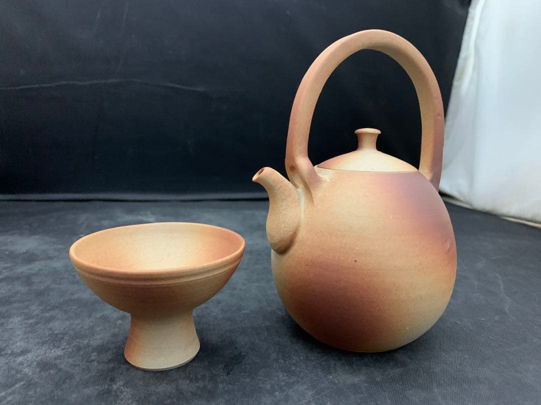 信楽焼 大西忠左 造 手付酒器 栞・共布・共箱