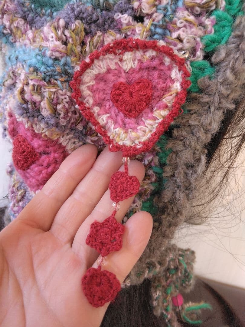 モコモコ系帽子ハートたくさんパイロット帽子ハートアクセサリーつきハンドメイド