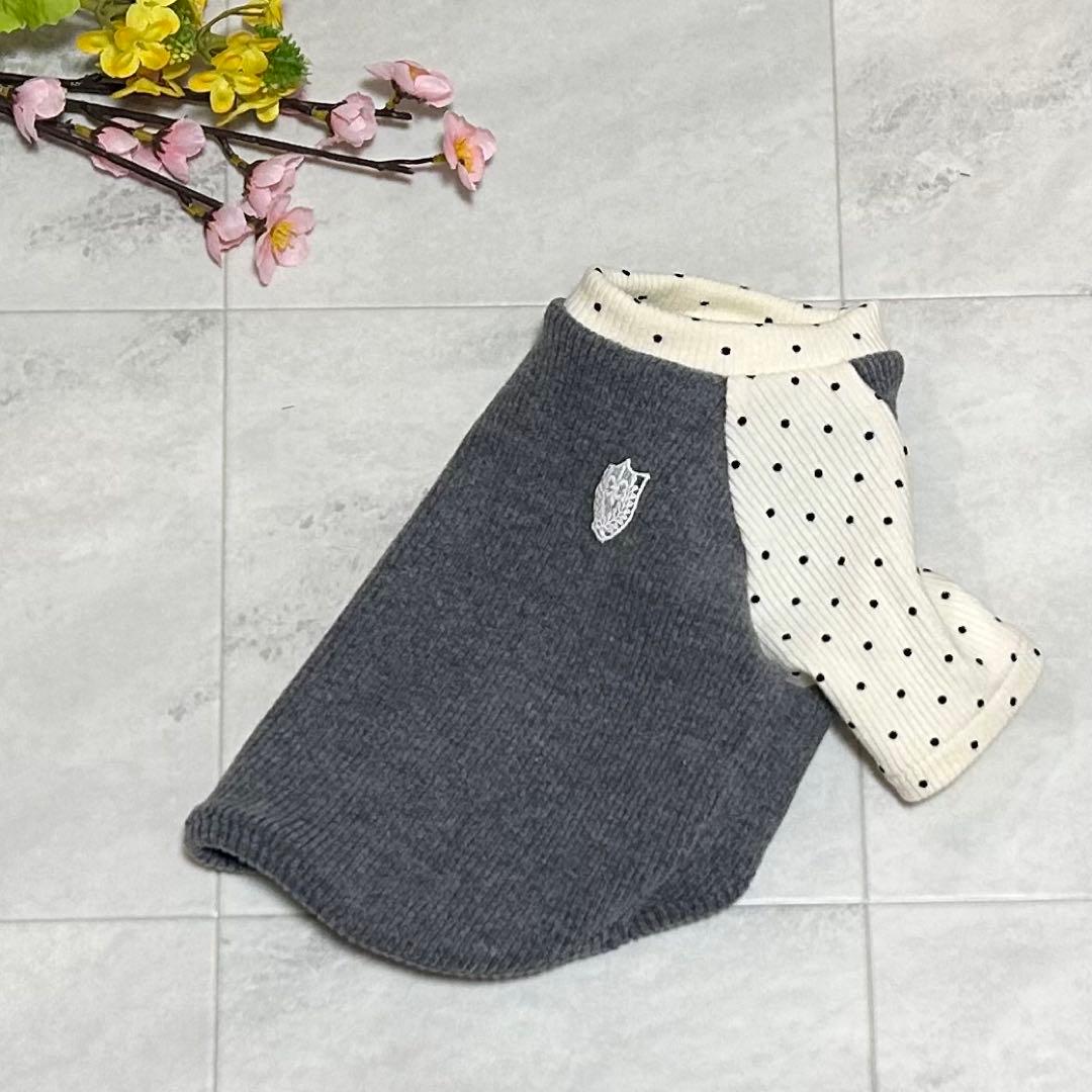 犬服ハンドメイド　起毛リブ×レースモチーフ　ラグランT３号