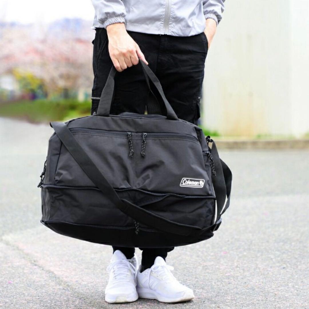 【美品】Coleman コールマン ボストンバッグ 収納袋付き 黒 部活 旅行