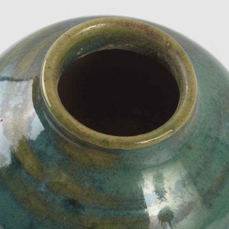 茶道具　織部焼　古瀬戸窯　加藤作助作　茶入　仕覆付　共箱　V　A64