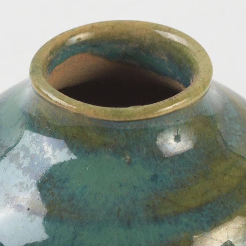 茶道具　織部焼　古瀬戸窯　加藤作助作　茶入　仕覆付　共箱　V　A64