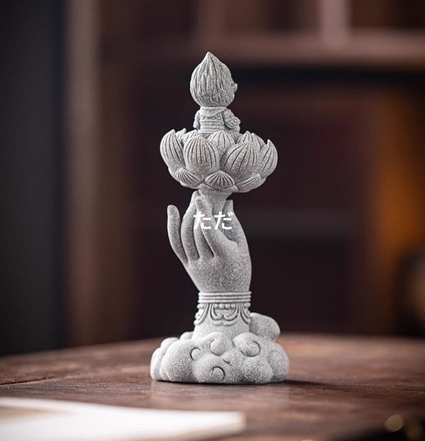 青砂石仏手蓮花悟空 茶道茶寵 魚鉢造景 園芸 盆栽 卓上 装飾品 工芸品 置物