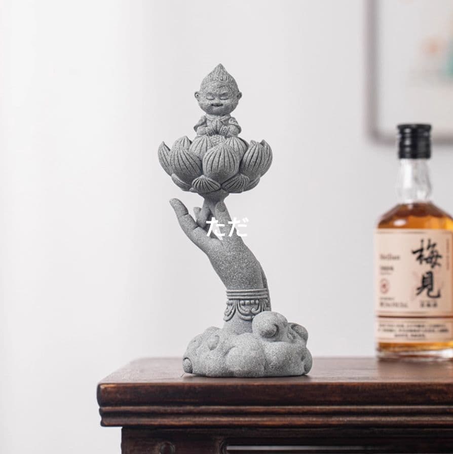 青砂石仏手蓮花悟空 茶道茶寵 魚鉢造景 園芸 盆栽 卓上 装飾品 工芸品 置物