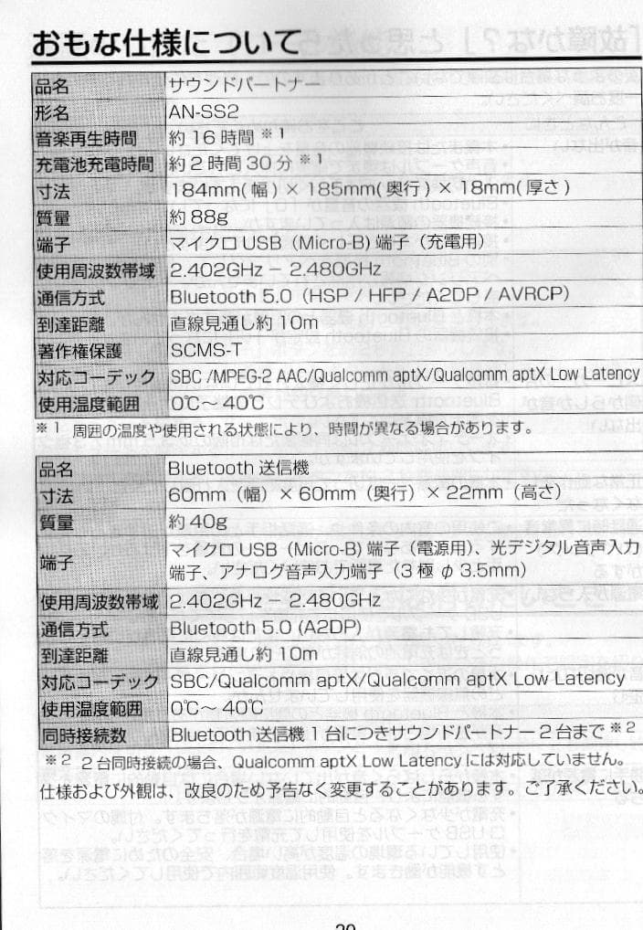 ネックスピーカー SHARP AN-SS2 サウンドパートナー AQUOS