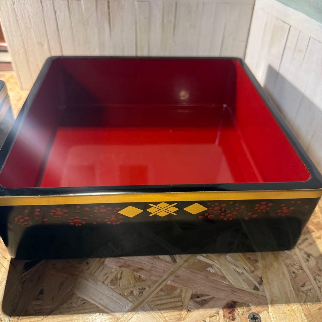 ヴィンテージ 秀衡塗 2段重箱 黒×金×朱 華やか漆器