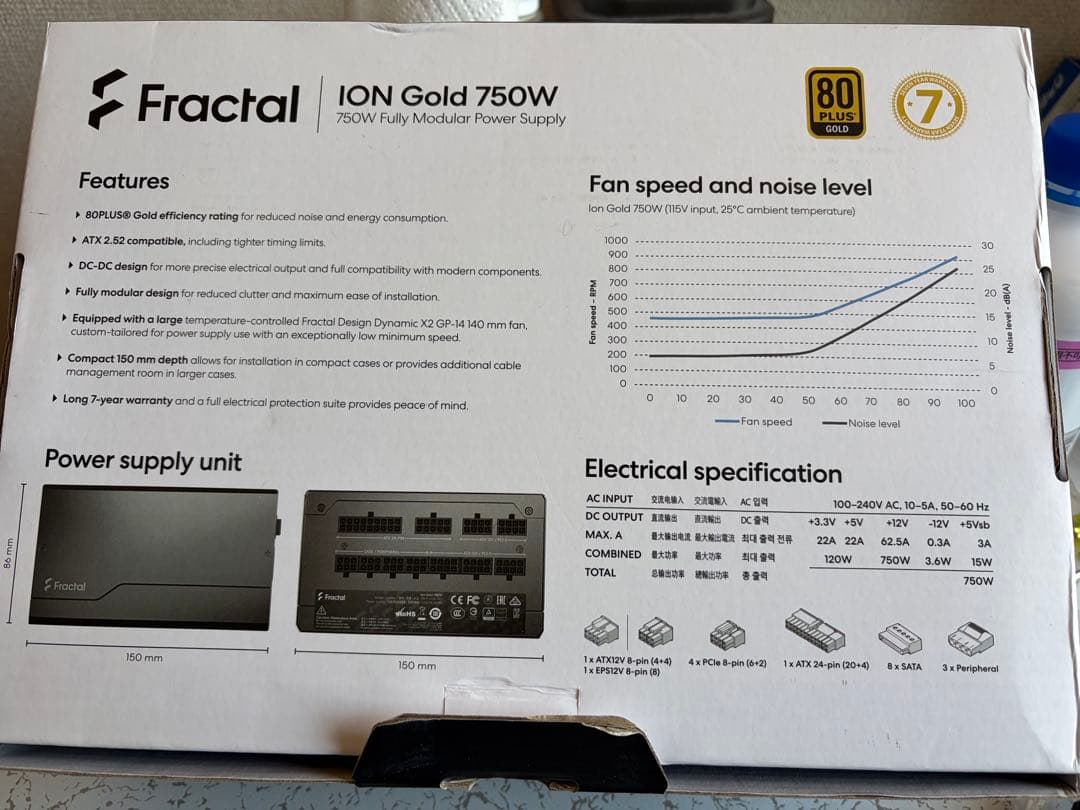 Fractal Ion Gold 750W 電源ユニット