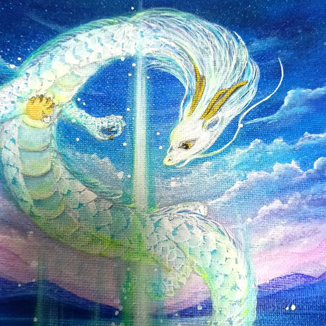 No.504 F3キャンバス　 原画　光の柱　蓮　龍神絵画　開運絵画　白龍