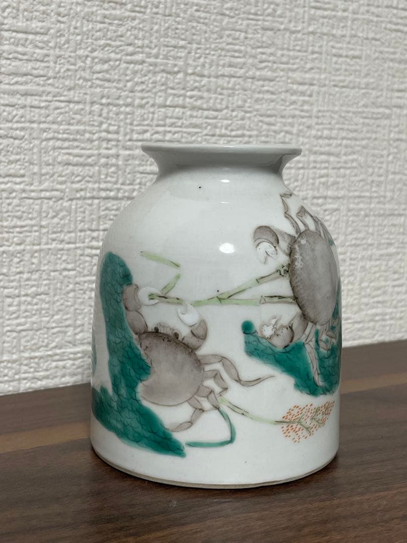 清時代 小花瓶 蟹図 色絵 一輪挿し 花器 中国古美術 美品