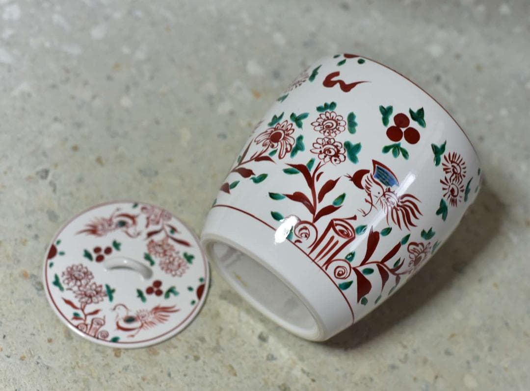 平安　赤絵花鳥紋　 水差【極上品】お茶道具／共箱　 陶器
