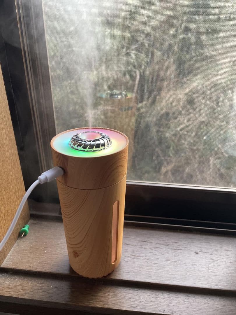 木目調 USB卓上加湿器 多色ライト