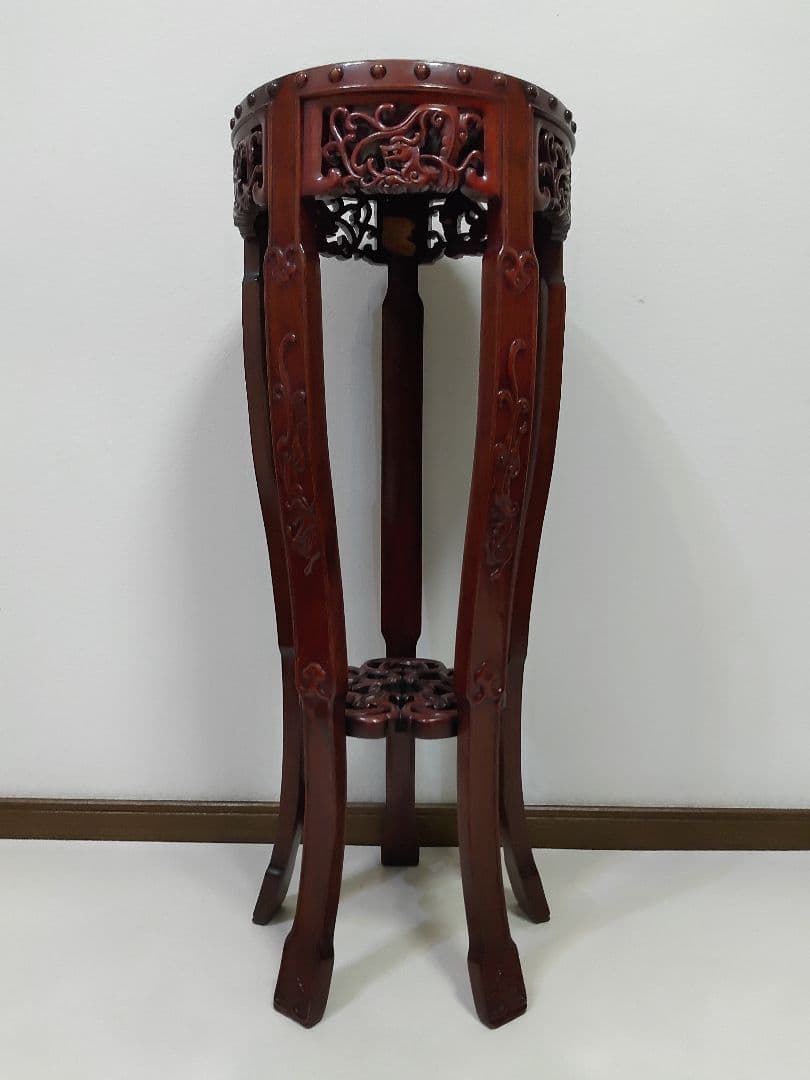中国家具 唐木 紫檀 透かし彫り 花梨 飾り台 花台 高さ84cm 送料無料