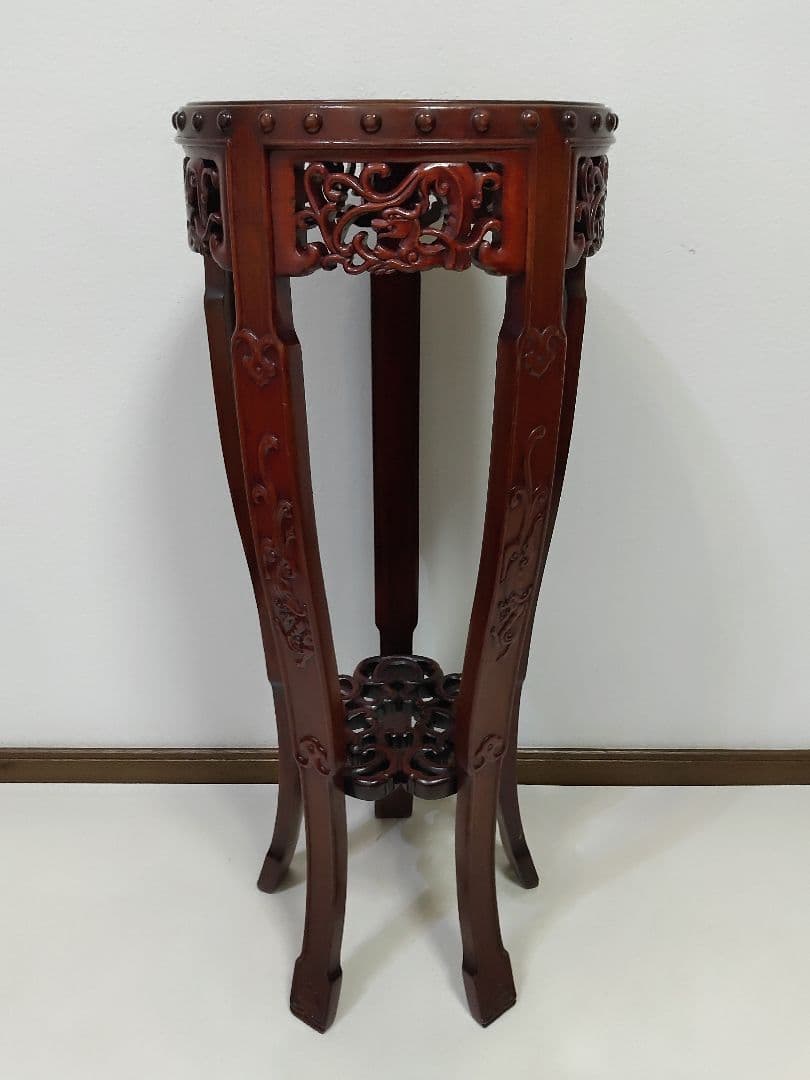中国家具 唐木 紫檀 透かし彫り 花梨 飾り台 花台 高さ84cm 送料無料