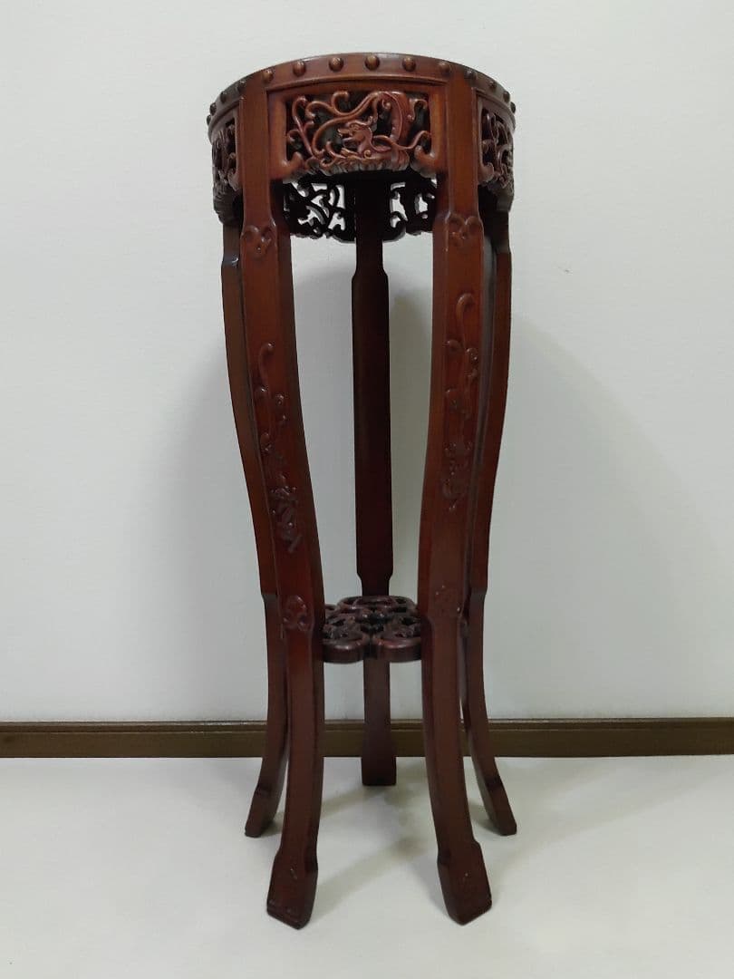 中国家具 唐木 紫檀 透かし彫り 花梨 飾り台 花台 高さ84cm 送料無料