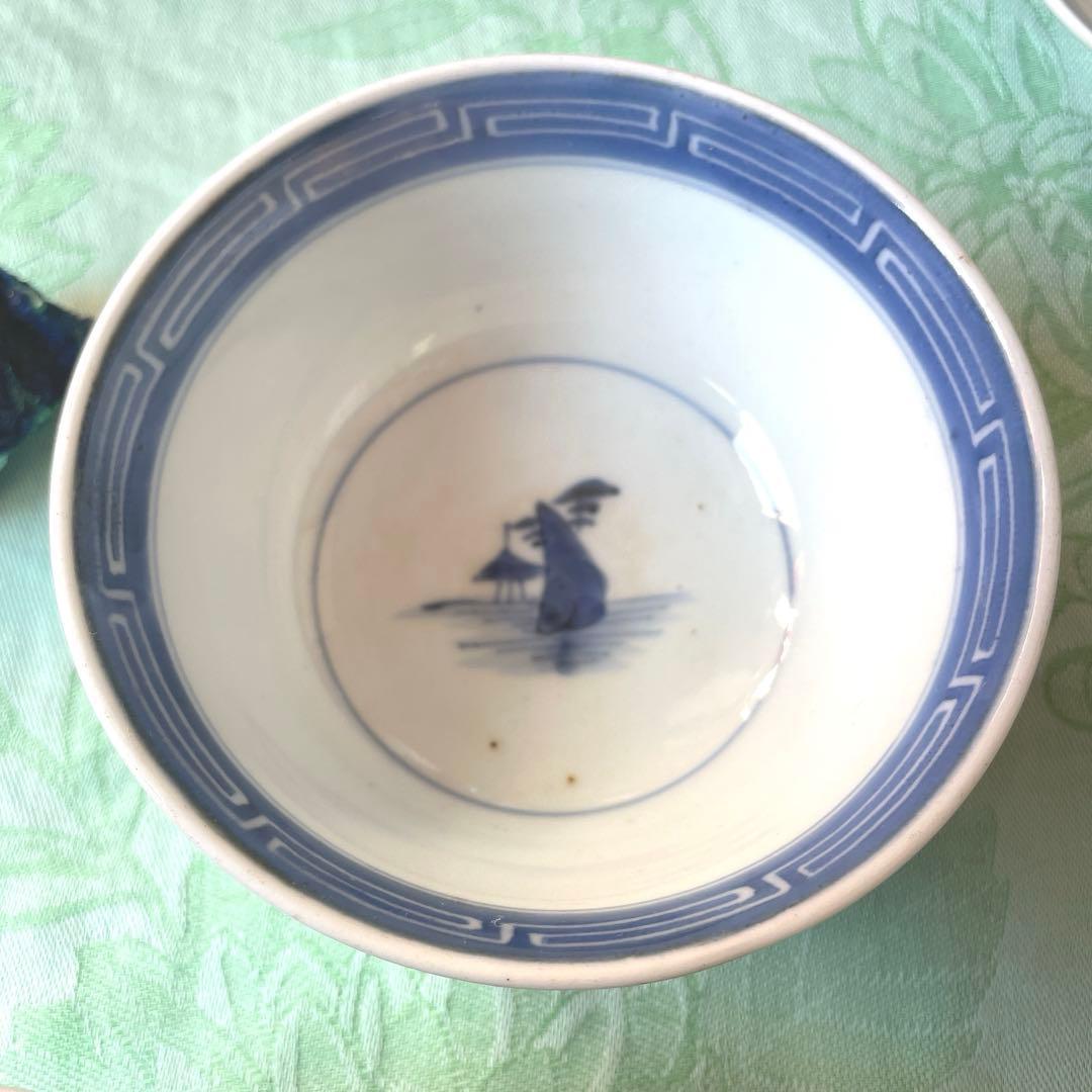 古伊万里　染付　墨弾き　蓋物　3客